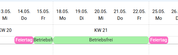 Beispiel eines früheren Hinweises auf betriebsfreie Tage