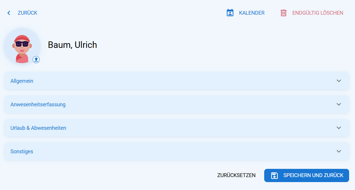 Detailansicht der Mitarbeiter-Stammdaten