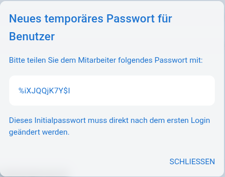 Beispiel eines früheren Dialogs für ein temporäres Passwort